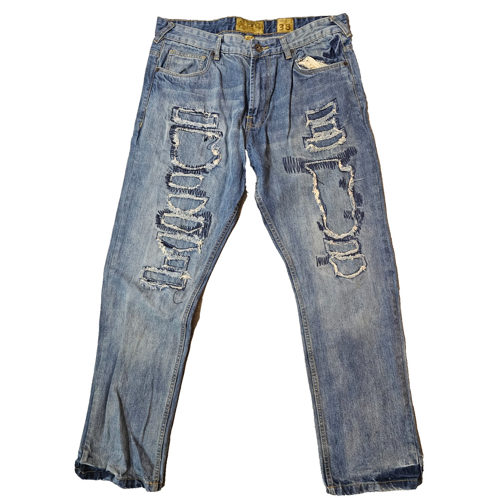 Evolution Design Mens Distressed Destroyed Patched Jeans 38 x32